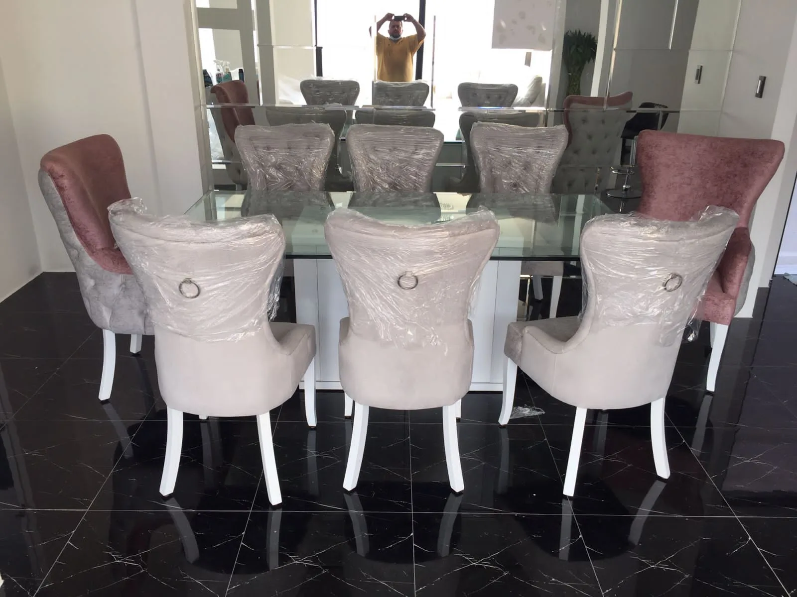 Comedor mesa vidrio base espejada