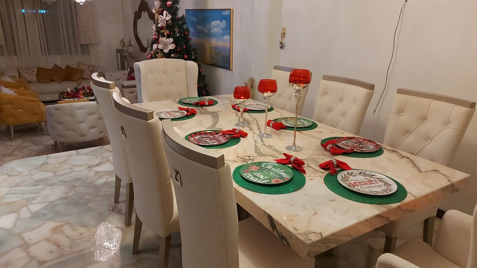 Juego de comedor 10 puestos, efecto mármol