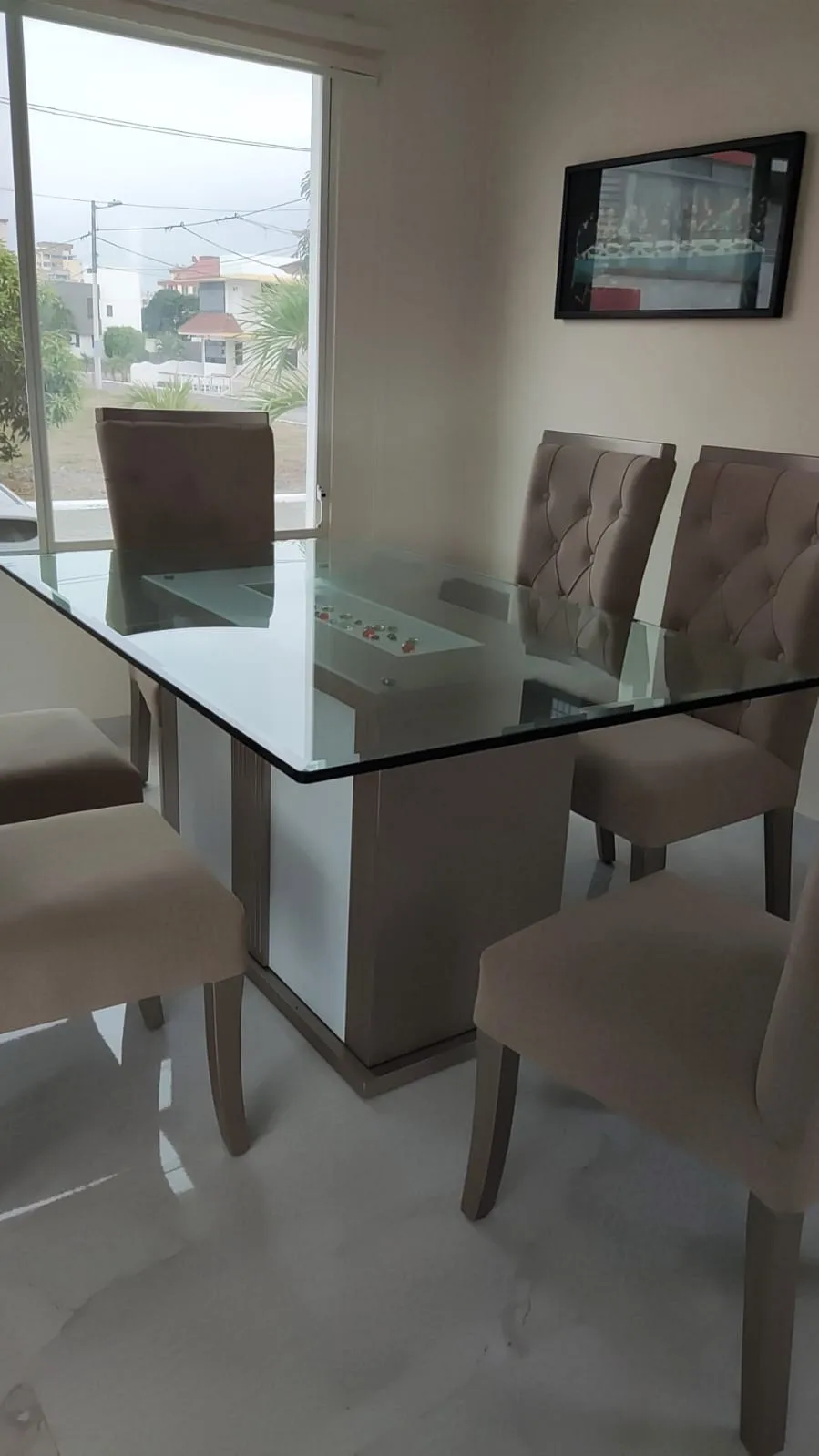 Juego de comedor 4 puestos, vidrio templado