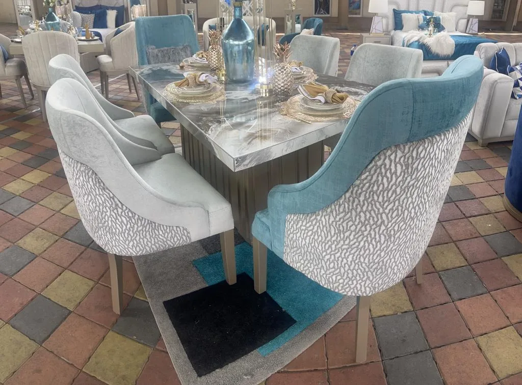 Juego de comedor 6 puestos, efecto mármol