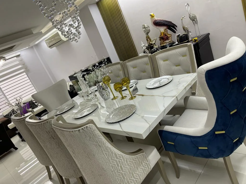 Juego de comedor 6 puestos, efecto mármol