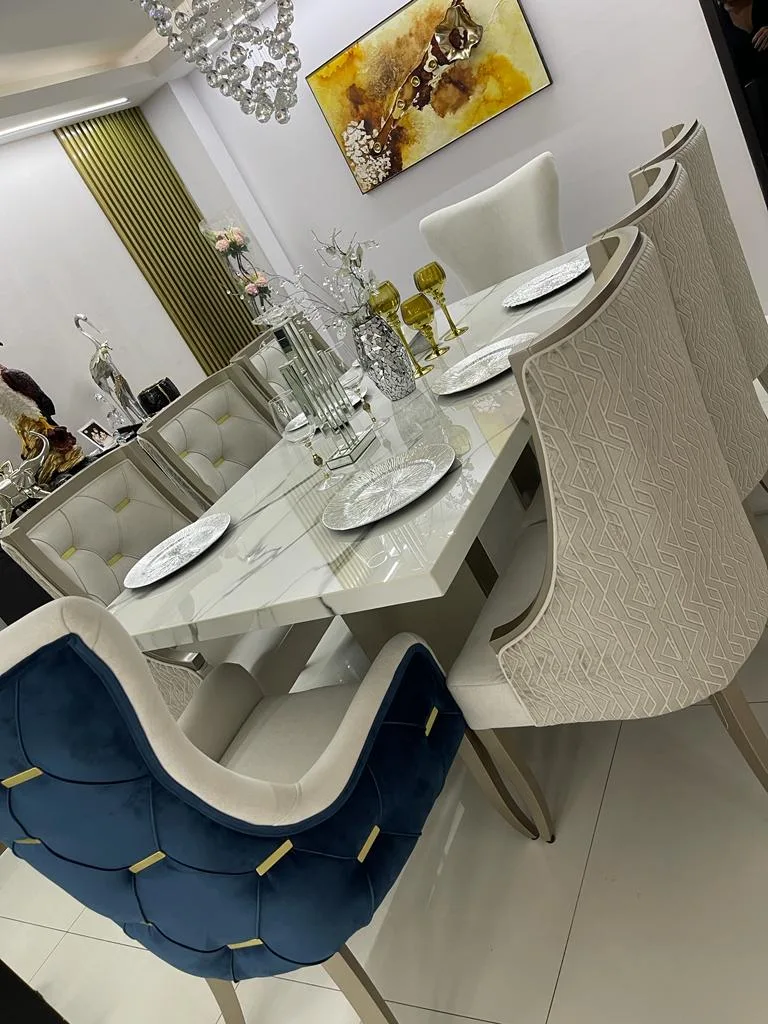 Juego de comedor 6 puestos, efecto mármol