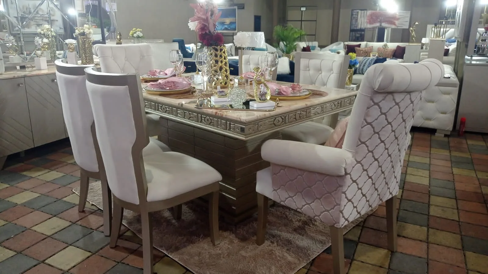 Juego de comedor 6 puestos, efecto mármol