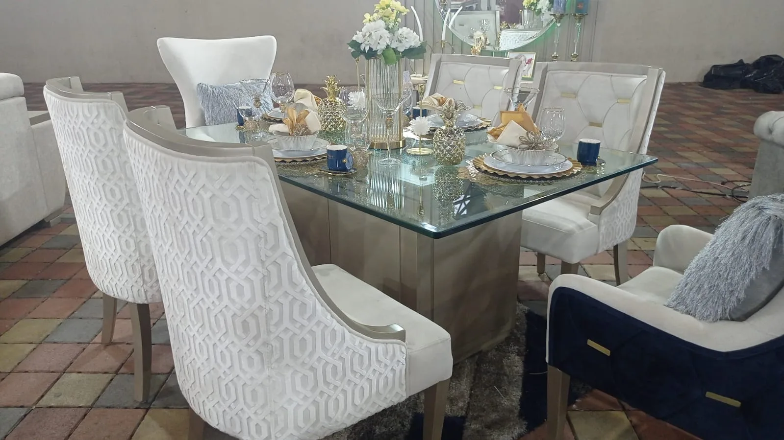Juego de comedor 6 puestos, efecto mármol