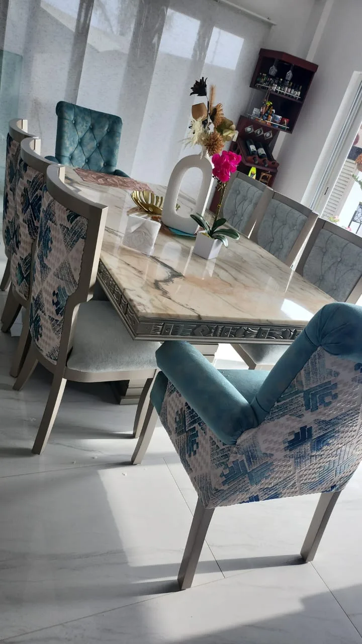 Juego de comedor 6 puestos, efecto mármol