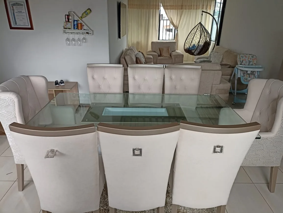 Juego de comedor 6 puestos, vidrio templado