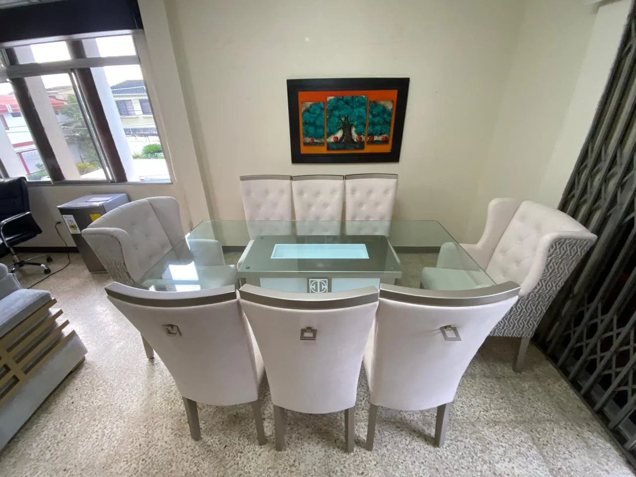 Juego de comedor 6 puestos, vidrio templado