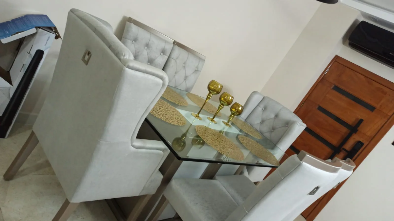Juego de comedor 6 puestos, vidrio templado