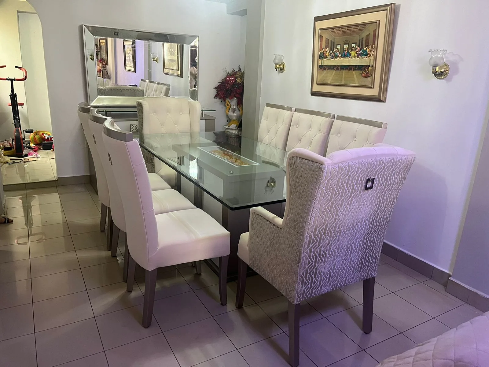 Juego de comedor 6 puestos, vidrio templado