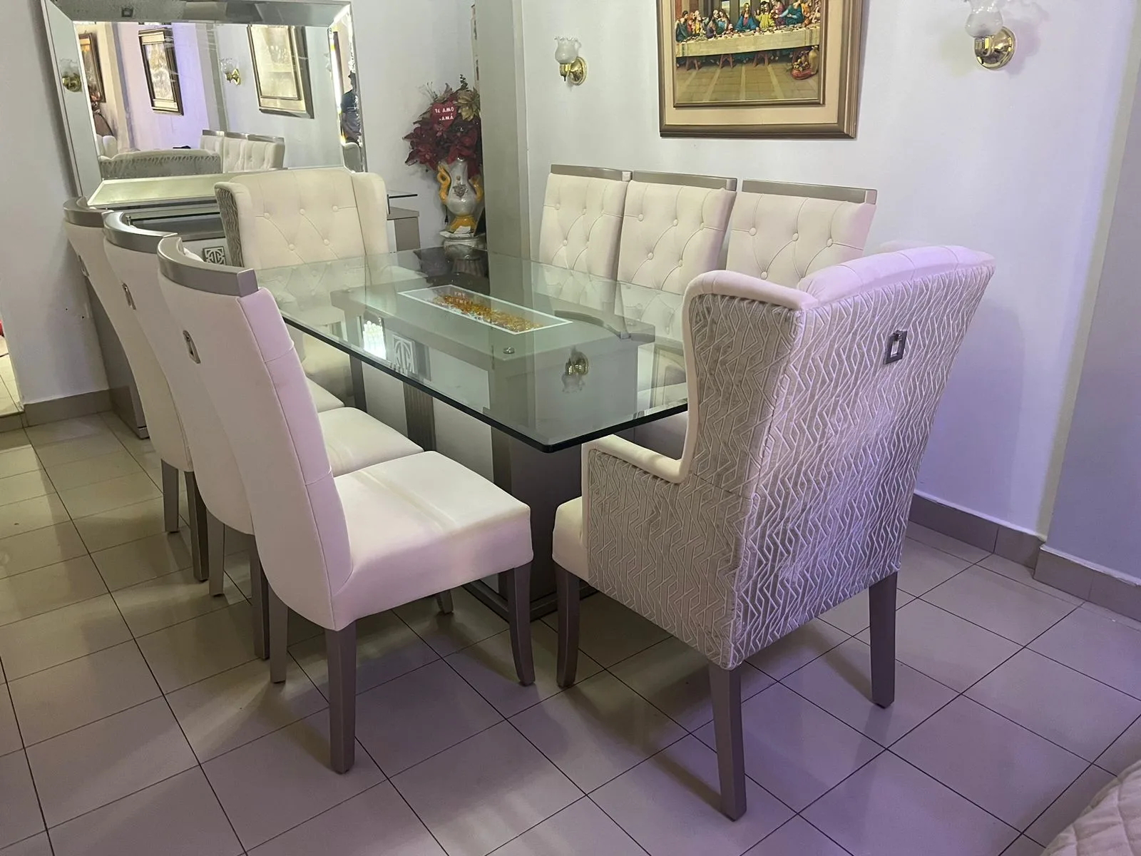 Juego de comedor 6 puestos, vidrio templado