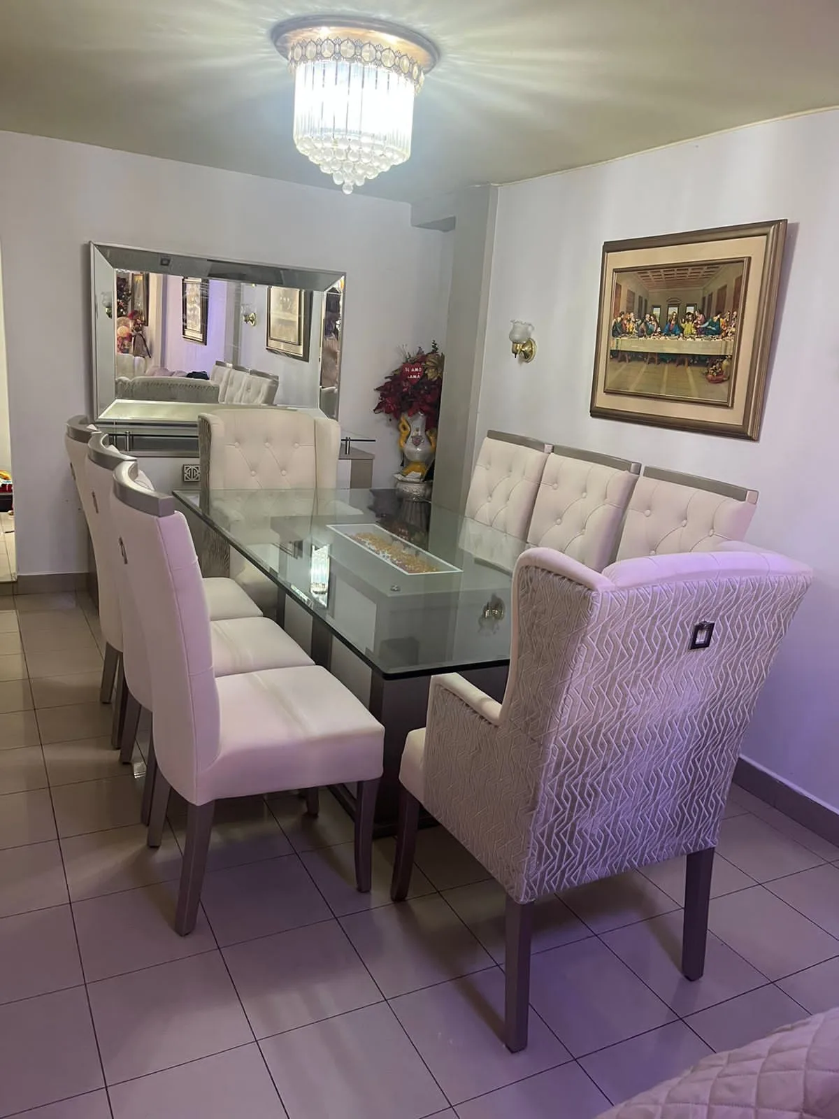 Juego de comedor 6 puestos, vidrio templado