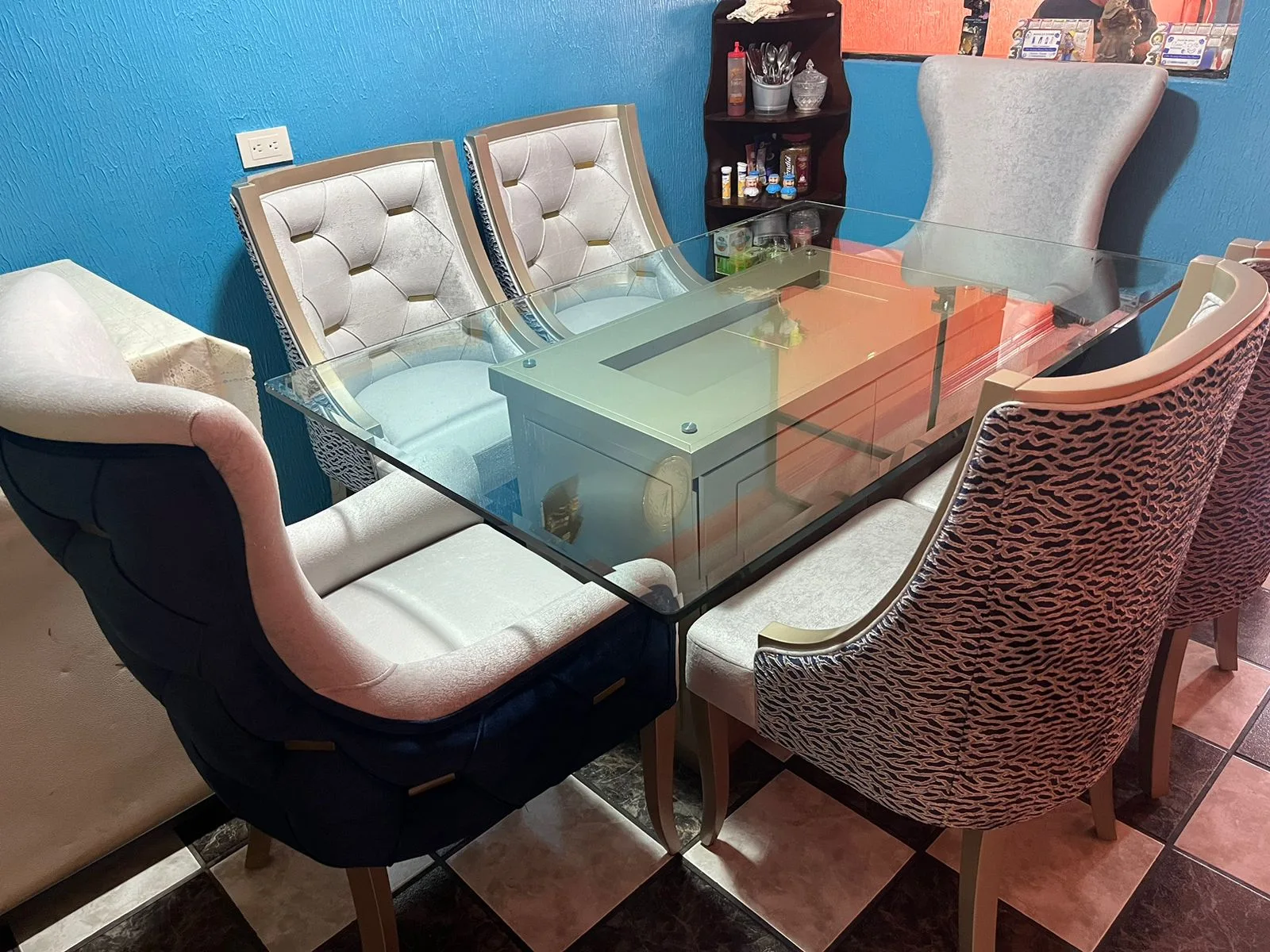 Juego de comedor 6 puestos, vidrio templado