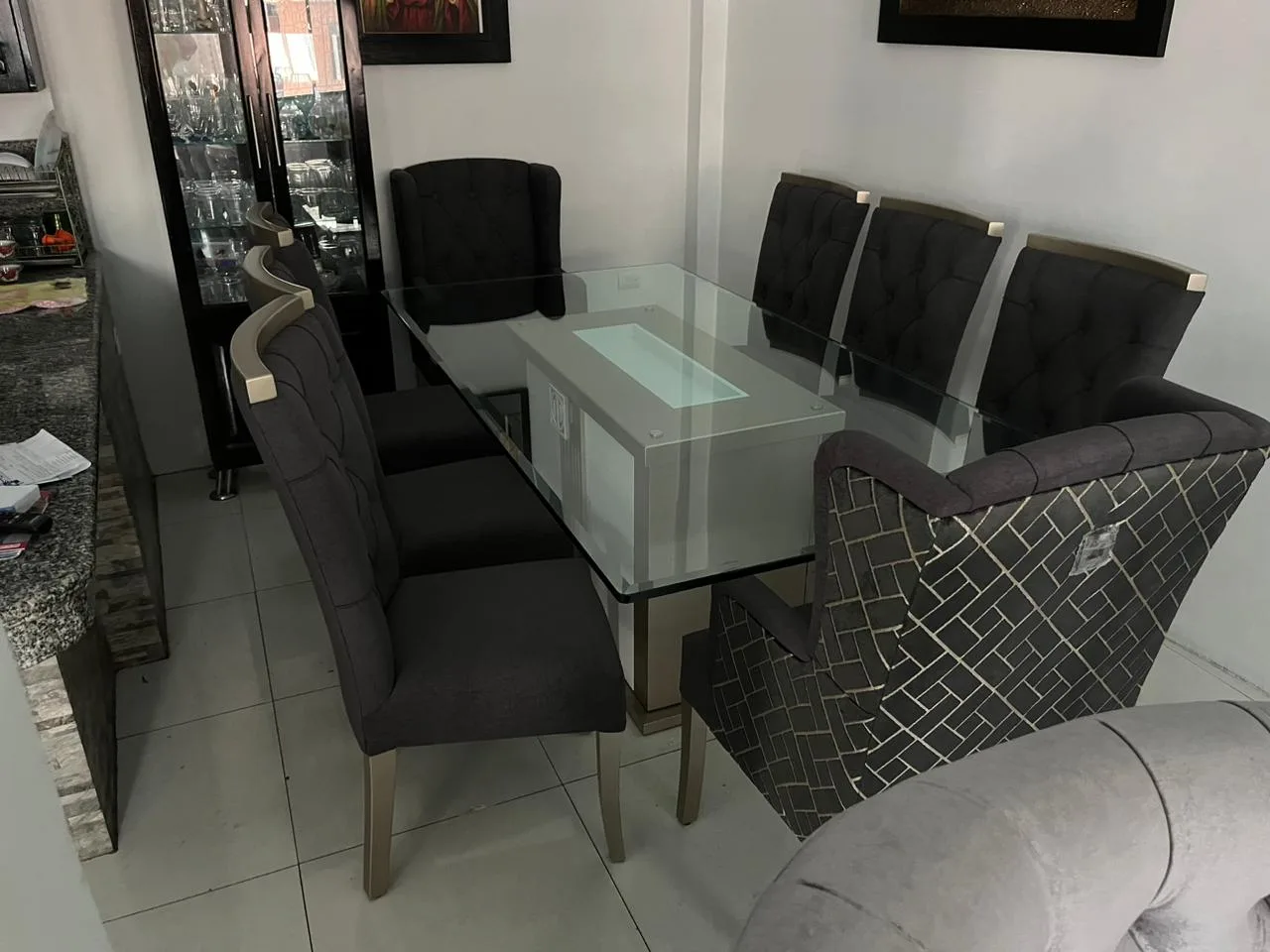 Juego de comedor 6 puestos, vidrio templado