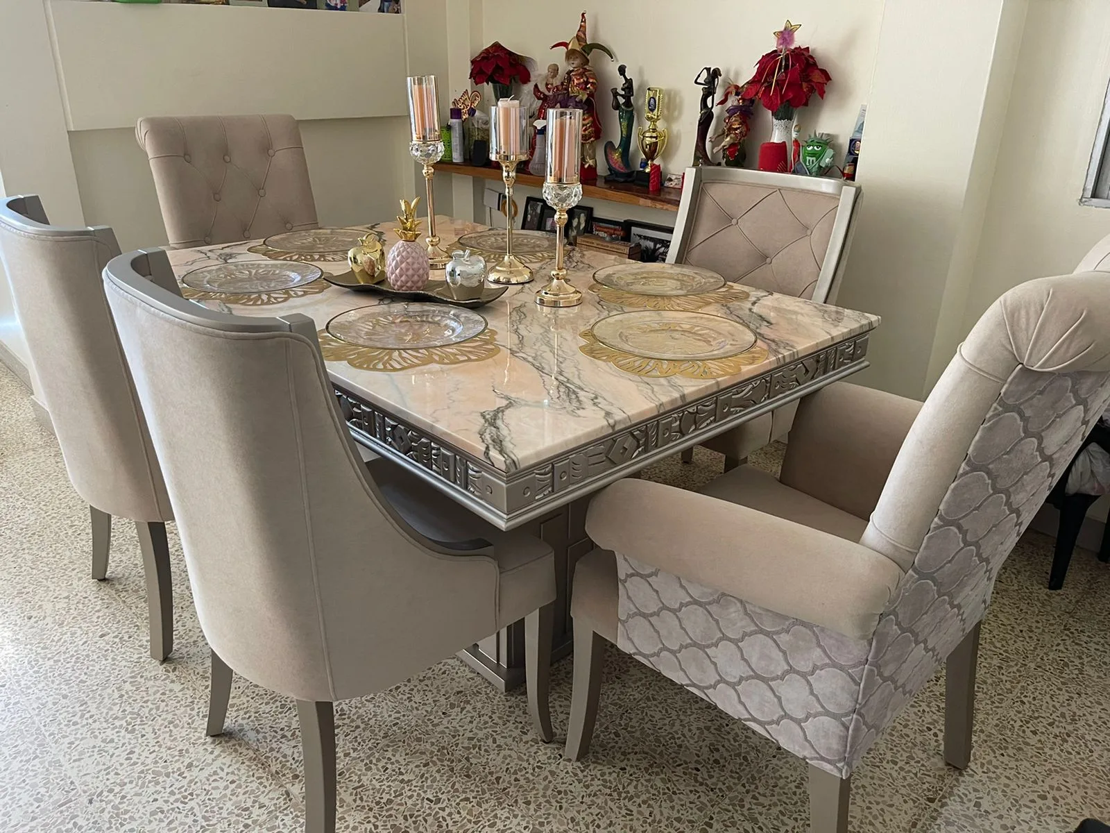 Juego de comedor 8 puestos, efecto mármol