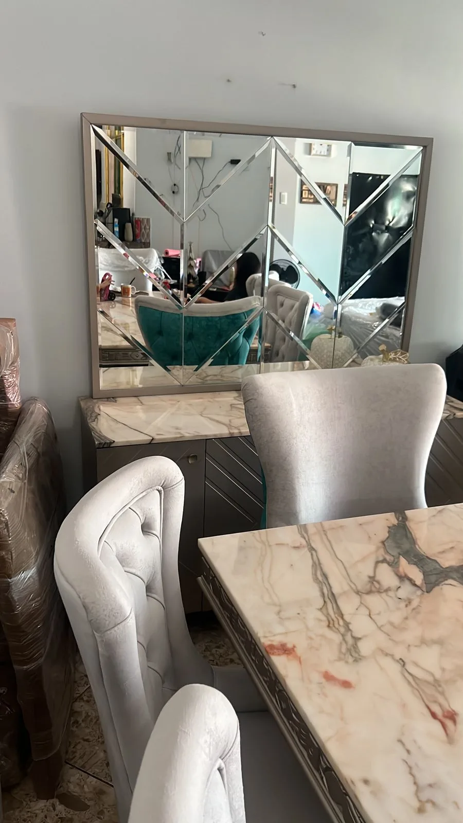 Juego de comedor 8 puestos, efecto mármol