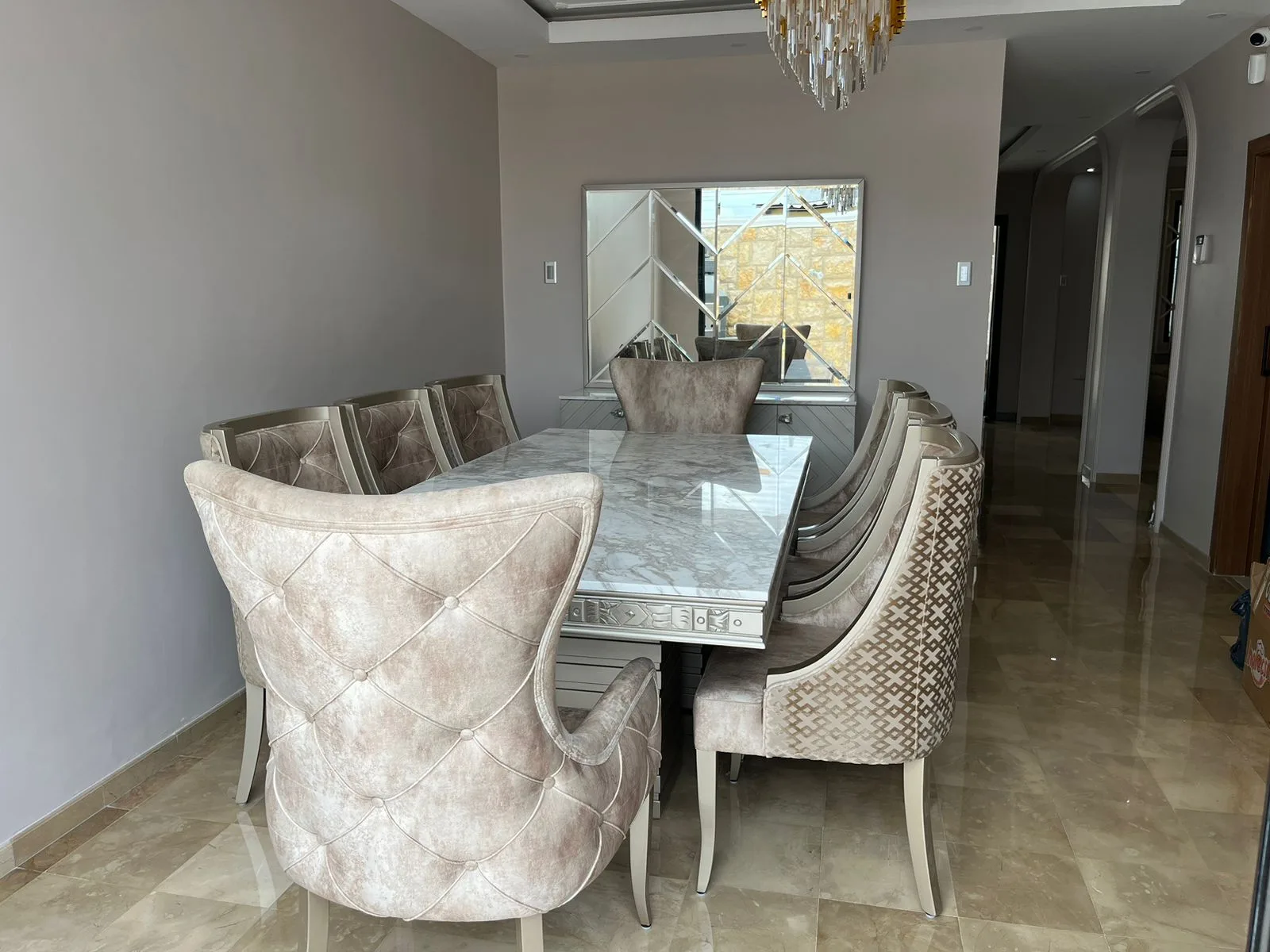 Juego de comedor 8 puestos, efecto mármol
