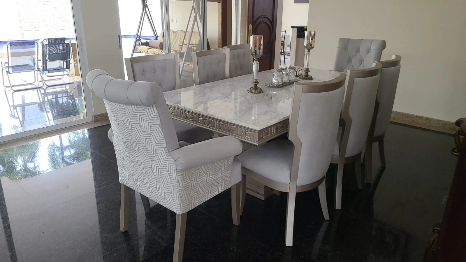 Juego de comedor 8 puestos, efecto mármol