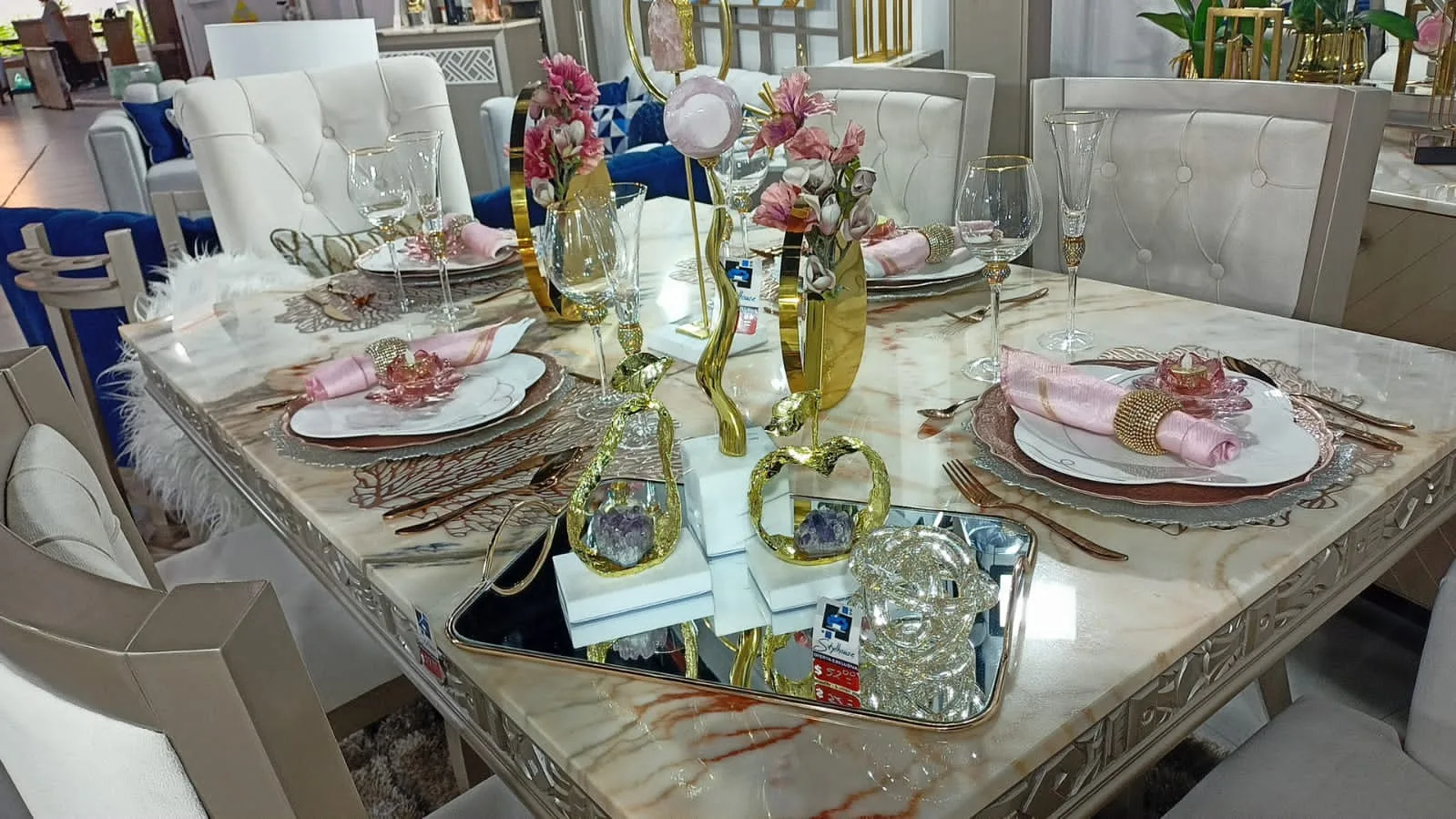 Juego de comedor 8 puestos, efecto mármol