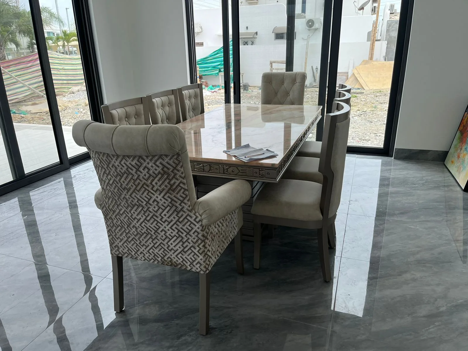 Juego de comedor 8 puestos, efecto mármol