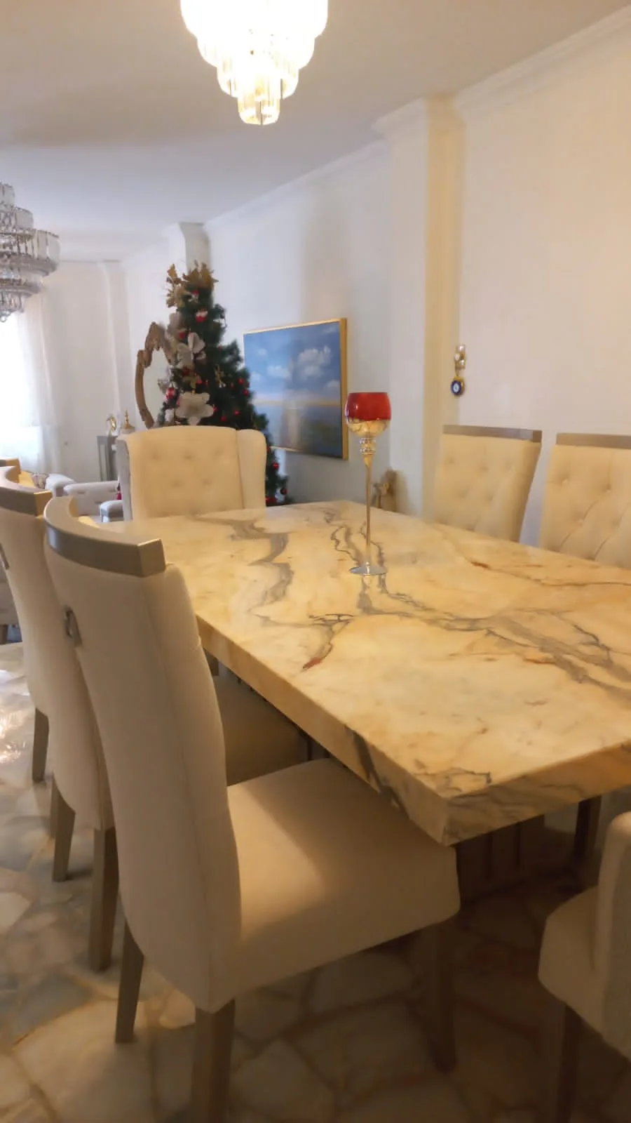 Juego de comedor 8 puestos, efecto mármol (losa lisa sin friso)