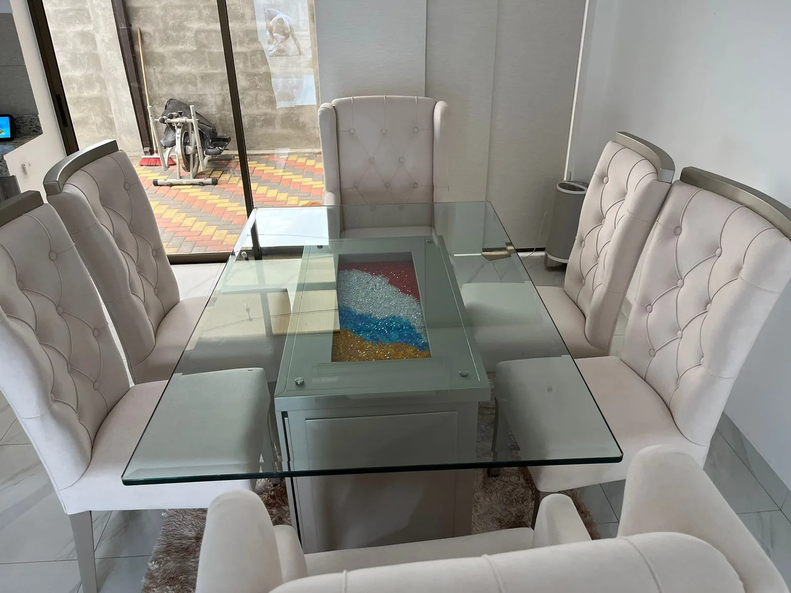 Juego de comedor 8 puestos, vidrio templado